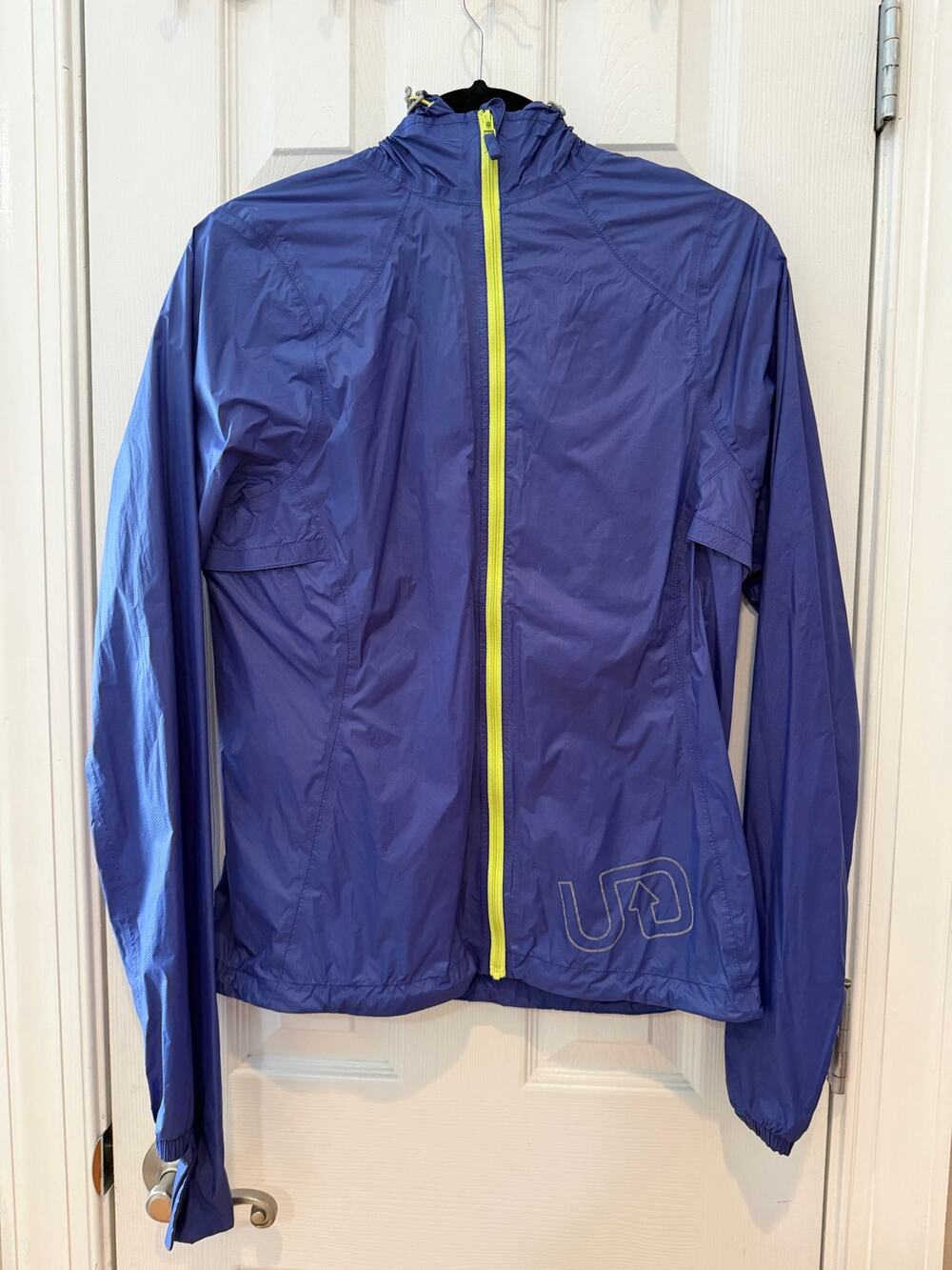 Ultimate Direction Ultralight Running Jacket M Blue Lime Packable Hooded Shell M